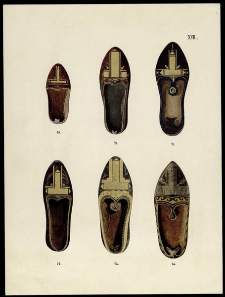 Originale socci, wie hier im Bild, werden in einigen Museen aufbewahrt, etwa im Louvre, Paris, oder in der Sammlung Katoen Natie, Antwerpen. Einige sind ins 5.-7. Jh. radiokarbon-datiert